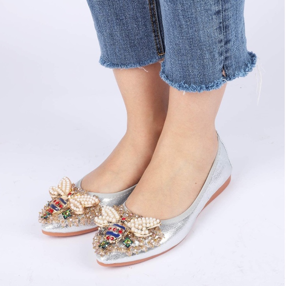 Foldable Rhinestone Flats Ballet Bling Shoes - Picture 6 of 7
